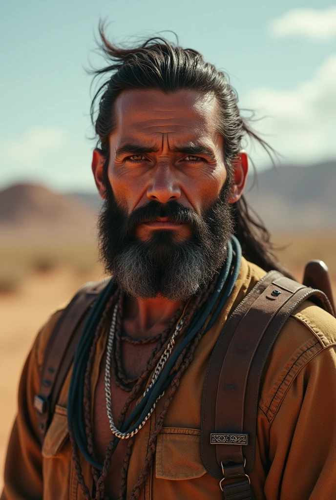 A 23-year-old indigenous man with a short beard, from the old west with Greek descent