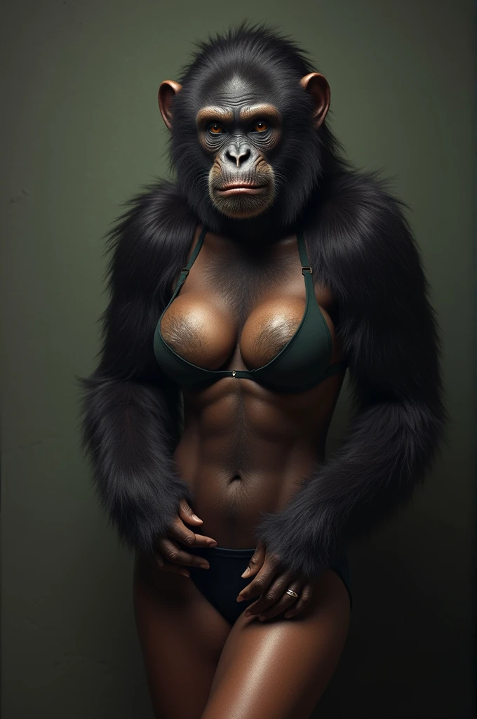 (1girl:1.3), (some chimpanzees:1.3), Goddess, Extremely cute, Amazing face and eyes, (Beautiful lovely smile), (extremely detailed beautiful face), bright and shiny lips, Keep staring at me, Super beautiful, big breasts, (cute bikini:1.3), (Best Quality:1.4), (hyper quality), (Ultra-detailed), (Hyper-realistic, Photorealsitic:1.37), Authentic skin texture, Highly detailed CG integrated 8k wallpapers, RAW Photos, professional photograpy, Cinematic lighting, brilliance, sitting, jungle, dense forest, (A jungle inhabited by a herd of chimpanzees), (group of chimpanzees:1.5),