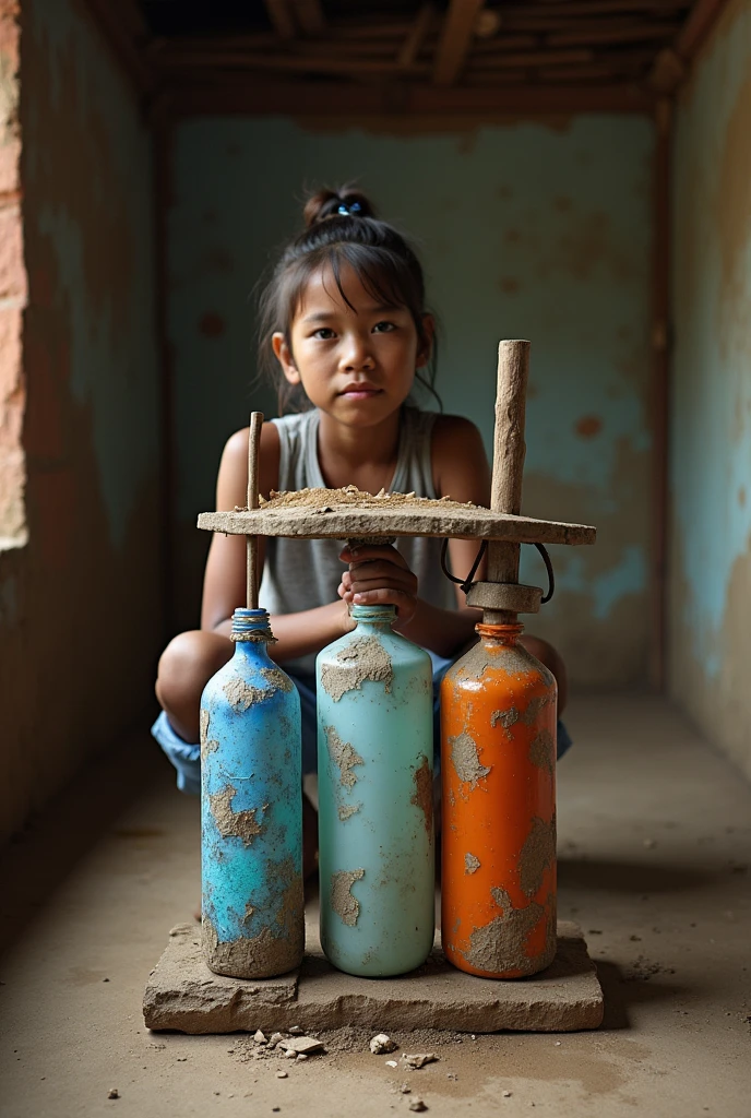 Generate an image of a drinking water purifier made by a in a poor house