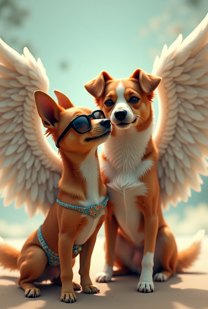 Dog with black glasses and bikini now with another winged dog now mating
