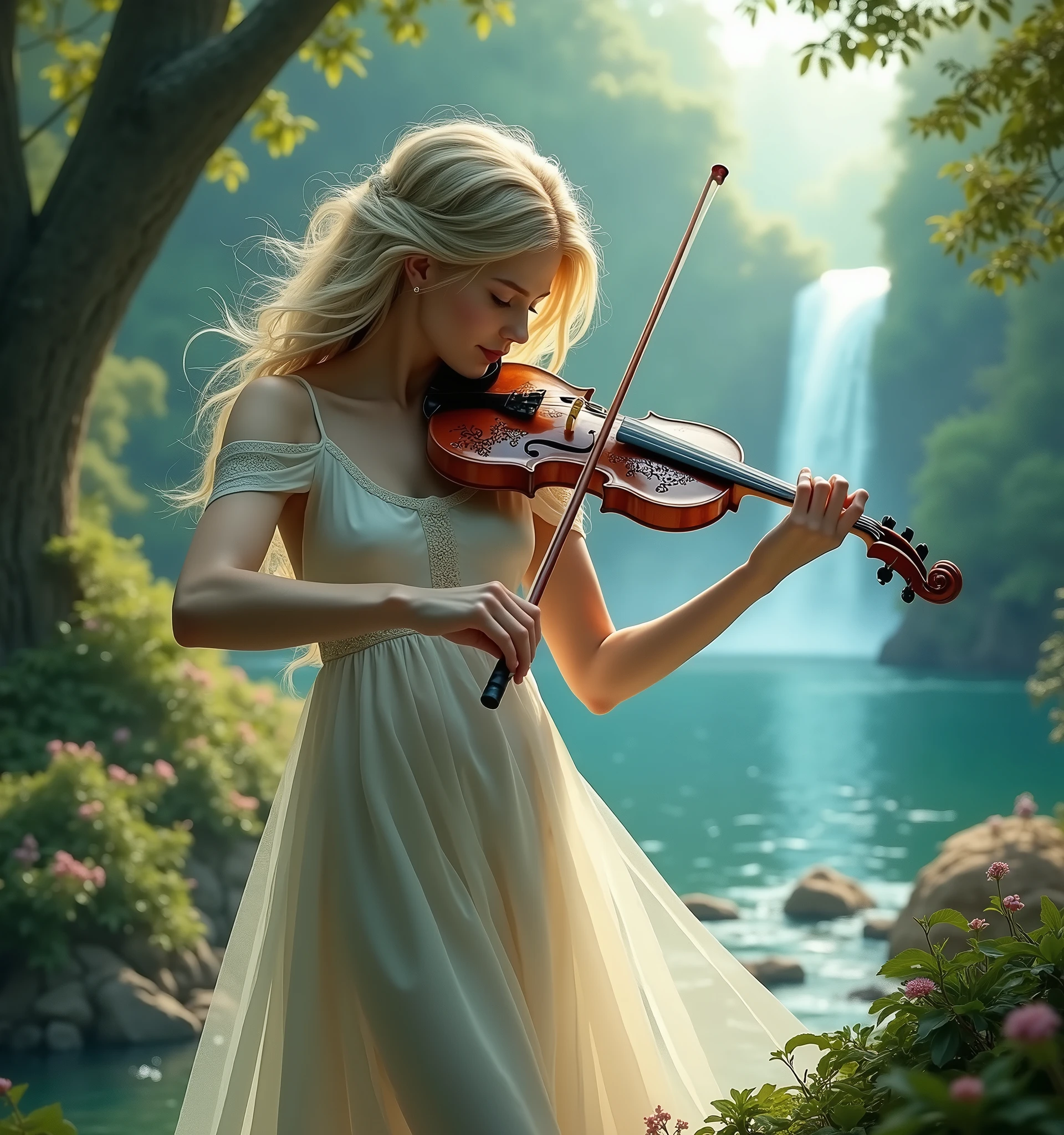 A fantasy, beautiful girl playing violi