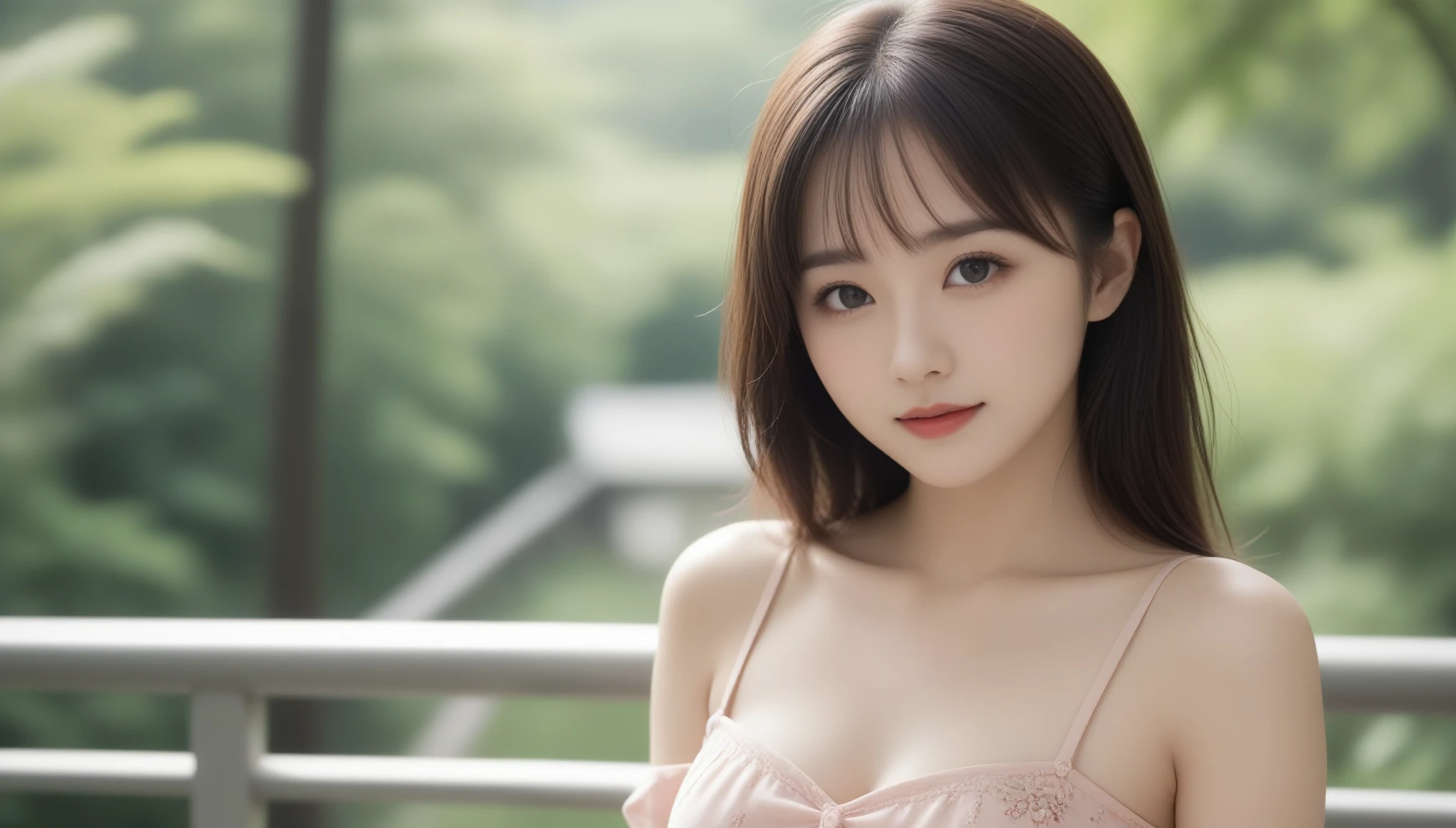 8k, Ultra-high resolution, Highest quality, masterpiece, 三分割法によるphotograph,Surreal, photograph, 1 , (:1.3), cute, cute顔, 細部までBeautiful Eyes, 細かくdetailedに,masterpiece,One Girl:1.2,Japanese women,Young Wife,cowboy shot,smile,Black hair,,Curtain bangs,(A floral summer dress on a white background:1.3),Background of a mixed forest,standing on a bridge,A woman with her legs spread wide,Soft sunlight,(Beautiful attention to detail),Subtle details, detailedな顔, smile,attractive,(のポートレートphotograph:1.4),(Photorealistic images:1.4),Fantasy art,(Beautiful Face:1.4),美しくattractive目、Beautiful Eyes、(Tight waist:1.4)、(Beautiful with perfect body proportions:1.4),Pink Lips,Looking at the audience,(((Ideal body type))),A-cup small breasts :2,、Portraiture:2、Perfect Anatomy、鮮明なdetailed、detailed,Fashion magazine cover,Thin lips,完璧でBeautiful Face ,完璧でcute顔, Skin with attention to detail, Perfect limbs、Narrow waist,Surreal,Light and shadow,dappled sunlight