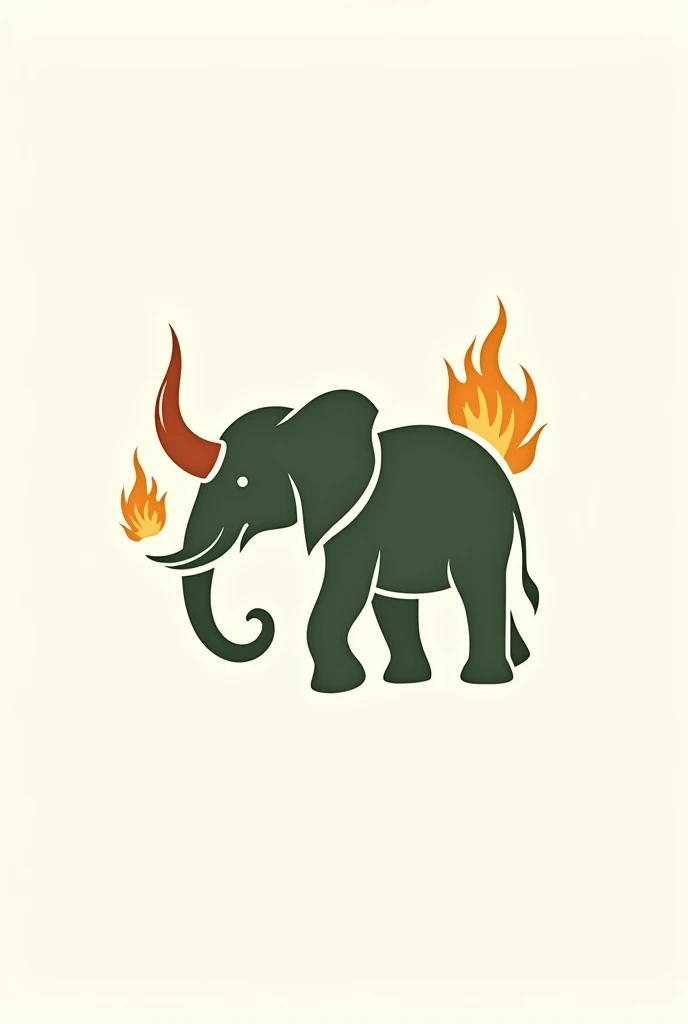 Incorporating an organic design、「Elephant with burning horns」The logo of a natural essential oil brand 、Background is white、simple