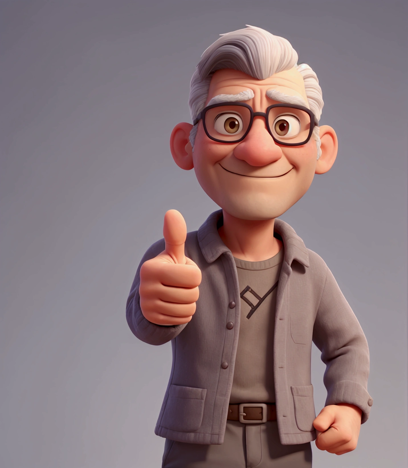 A man giving a thumbs up with his right hand with gray hair