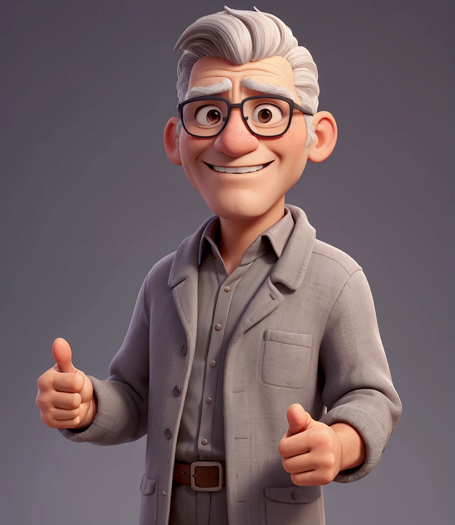 A man giving a thumbs up with his right hand with gray hair