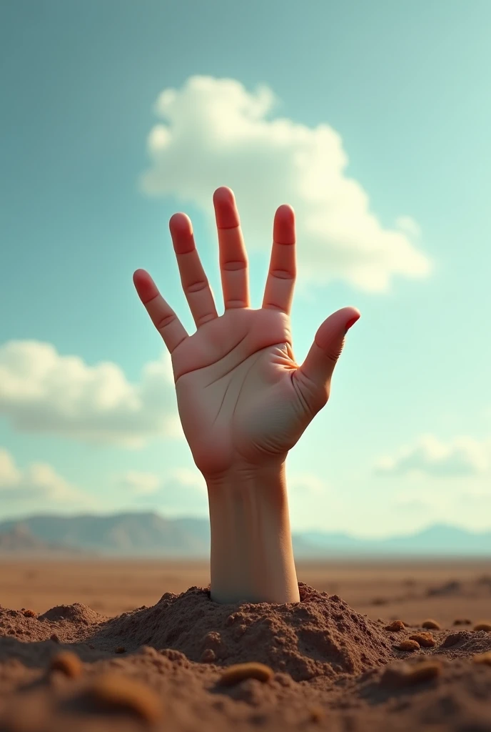 A hand trying to touch sky from ground
