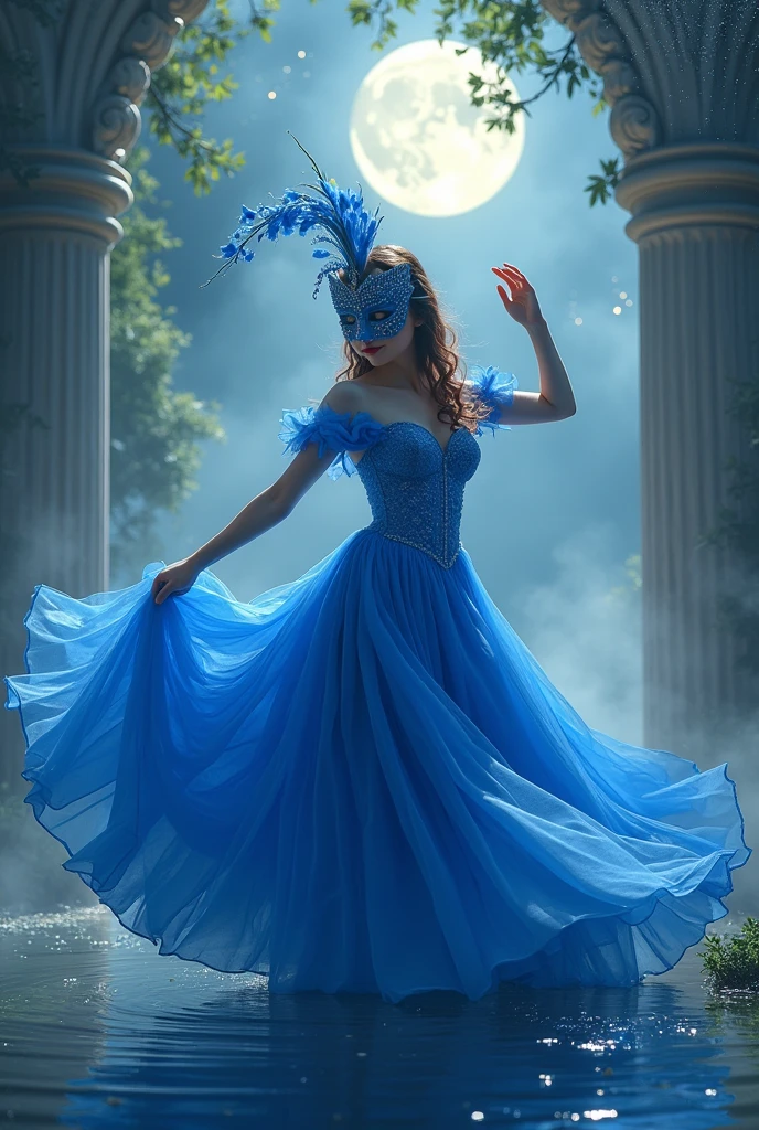 Best quality,4K,8 thousand.,a high resolution,masterpiece:1.2,Ultra detailed,realistic,photorealistic:1.37,portraits,illustrations,oil painting,rich colors,bright colors,soft lighting,detailed textures,long eyelashes,Lively eyes,detailed lips,mixed ethnicity girl,pretty haircut,wearing a masquerade a mask,flowy dress,dancing gracefully in a Venetian garden,when the moon shines on it,sparkling stars in the sky,romantic atmosphere,enchanted garden,fragrant flowers,Whispering Trees,pond with peaceful reflection,gentle breeze,Quiet atmosphere,An extravagant theme,elegant pose,narrative composition,Majestic Columns,decorative a masks,hidden identities,fairytale setting,Night scene of magic,Mysterious charm,unearthly beauty,Artistic image. a mask,Close-up of a masked man, dreamy gothic girl, fire render,  Beauty girl. ((full length, untouched graceful figure, nice legs, fast dance pose, brunette, beautiful face with expressive eyes, light white tones, fluffy skirt made of blue iris petals, Esbian Full Body, White background, daylight , light effect, minimalist, Sun, pure tenderness, soft lighting, Realism, woman, who dances on a giant petal of a dark blue iris flower (thin petals, soft veil, full background of flowing transparent blue petals, hovering flower one in hand - long stem above head, huge giant blue iris flower, over her head, Smoke effect, fog, mixed with blue iris petals), ((pass-through)), masterpiece, ReV АнимированныелBest quality)), ((masterpiece)) , (In detail), 1 girl, off shoulder sweater,