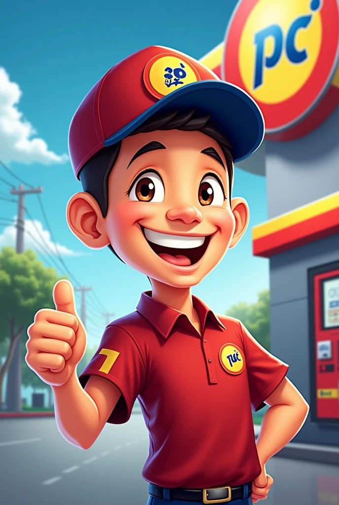 Can you make me a Logo for PATRON GAS with a filipino cartoon man acting as a Fuel pump attendant that looks like inviting you to gas up
