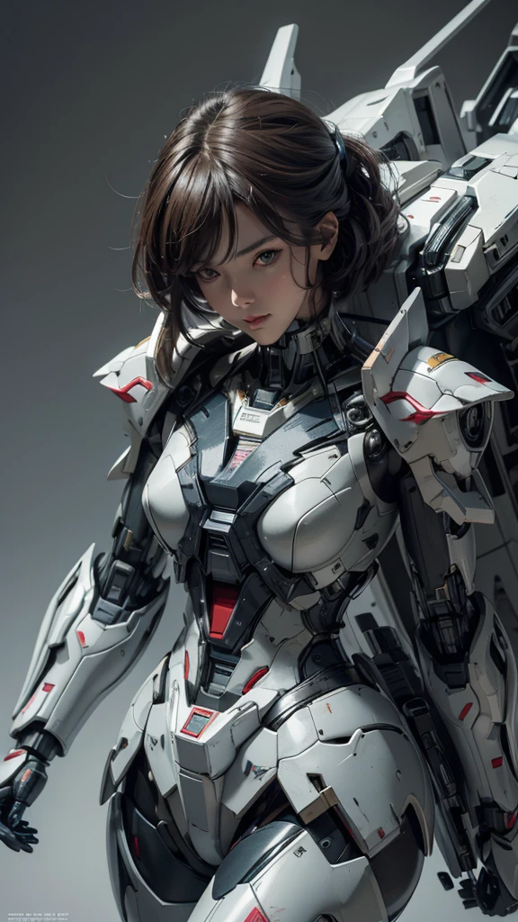 Textured skin, Super Detail, high details, High quality, Best Quality, hight resolution, 1080p, hard disk, Beautiful,(Gundam),beautiful cyborg woman,Mecha Cyborg Girl,Battle Mode,Girl with a Mecha Body,She wears a futuristic Gundam mecha,Fulll body Shot