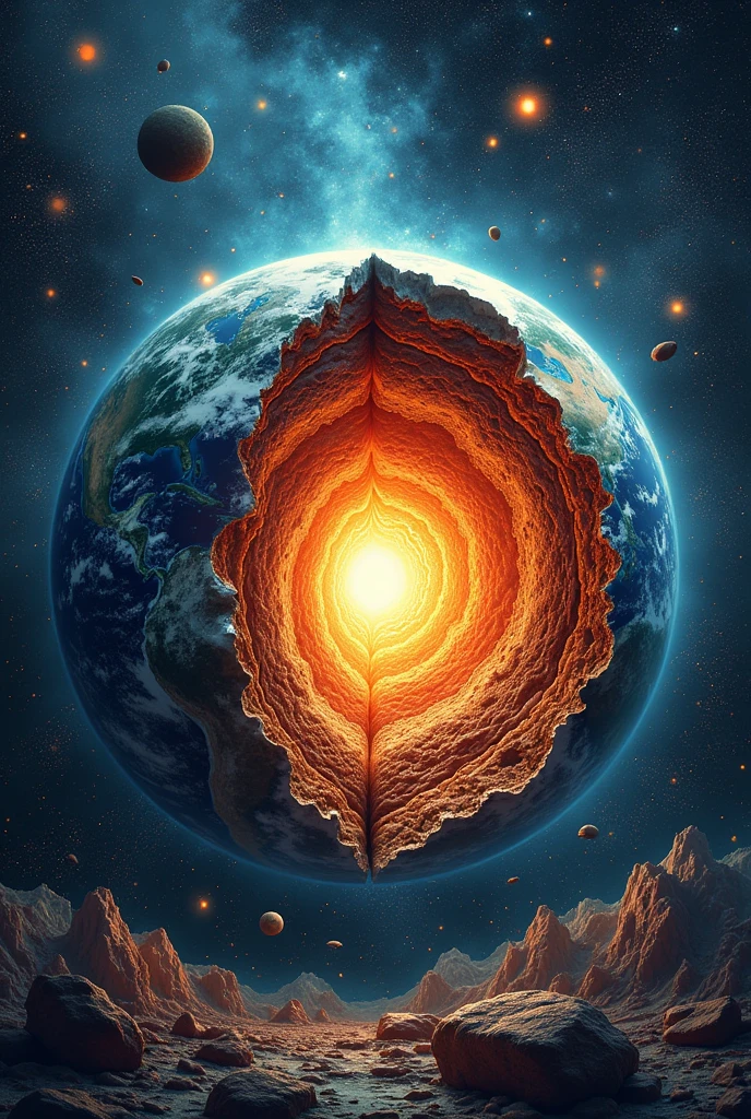 Make an POSTER applying the earth submisystem and earth planetary structure with physical and chemical properties of minerals also add QUOTE without label