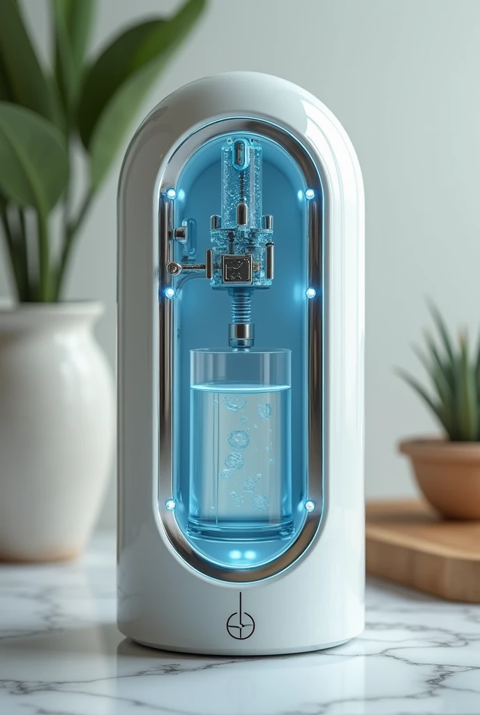 A nanotechnology drinking water purifier that a child has made in a house with ceramics but takes out the child only the drinking water purifier and makes it look realistic