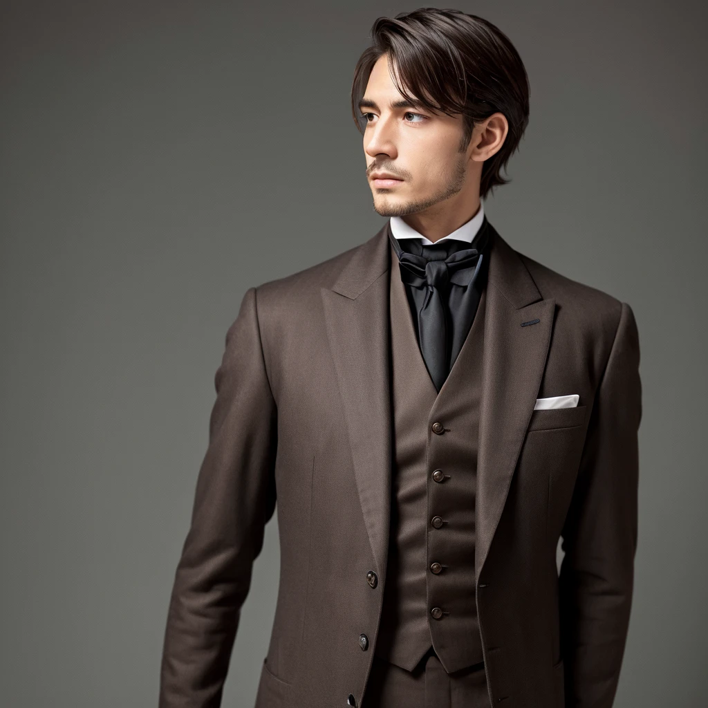 Male, 3 19th century style suit No background profile serious