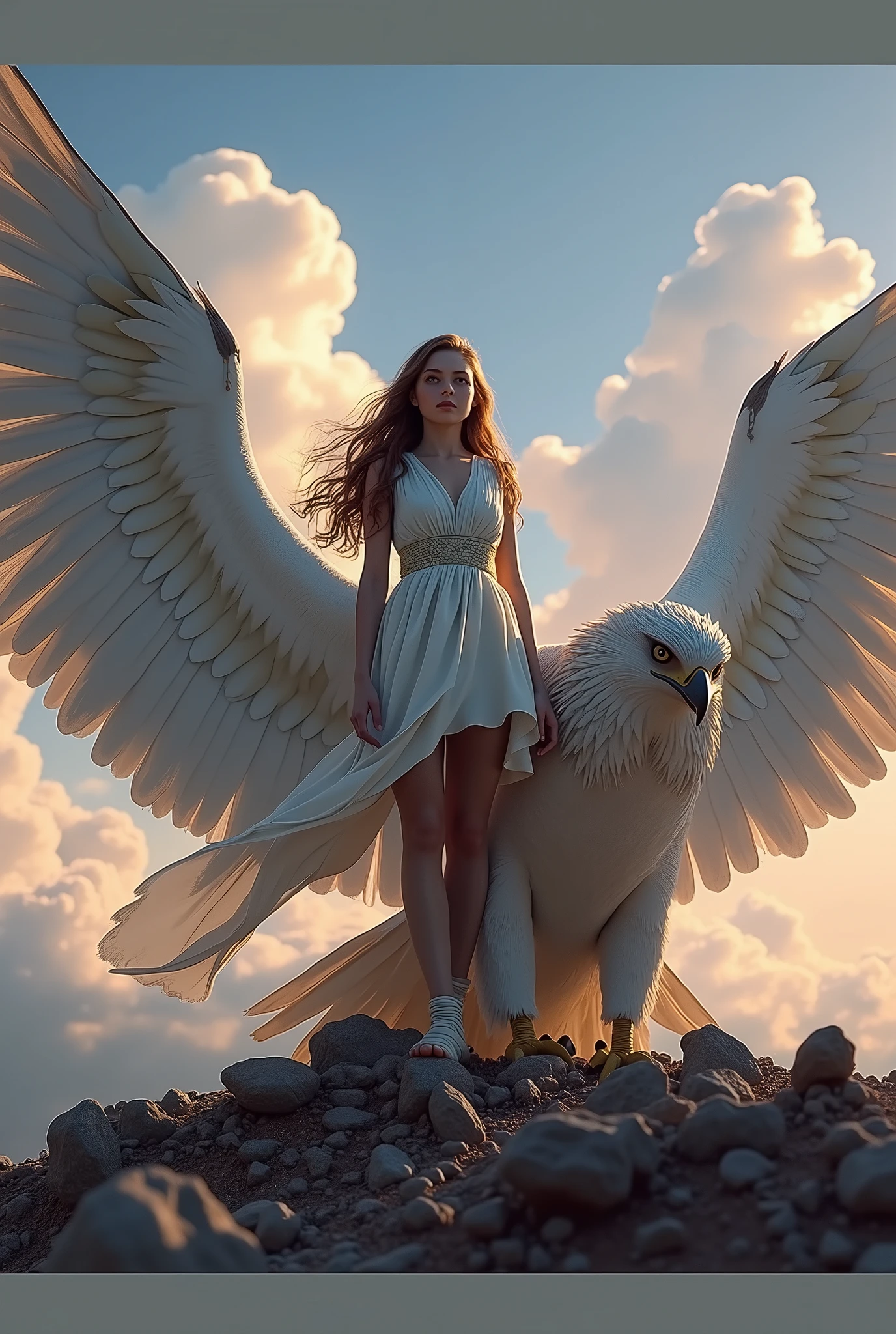 1girl,standing on giant falcon,masterpiece,best quality,beautiful,extremely detailed CG unity 8k wallpaper