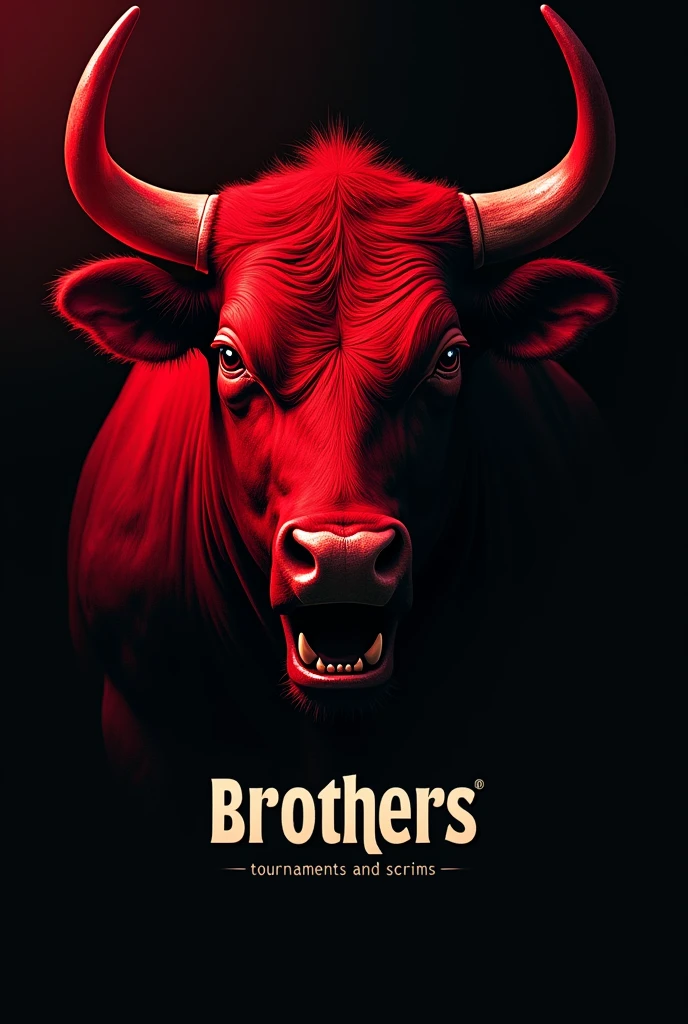 I need full red face of a bull and blac background with the title name "மாட்ᠪ⚡BROTHERS" and the subtitle is "Tournaments and Scrims"