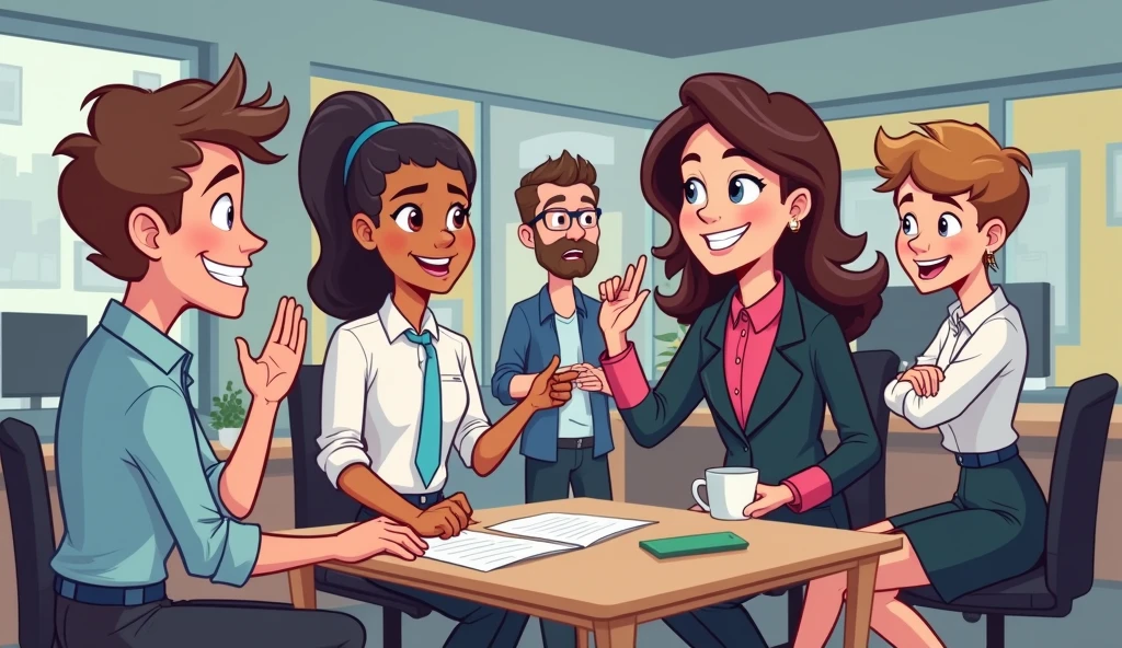 A group of people,Discussing things in the office,Cartoon Style