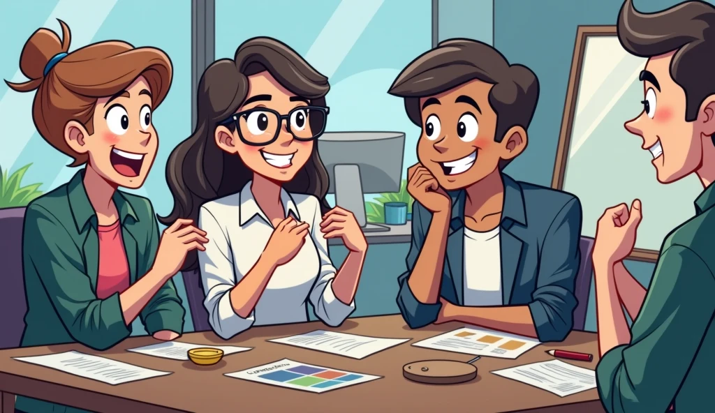 A group of people，Discussing things in the office，Cartoon Style