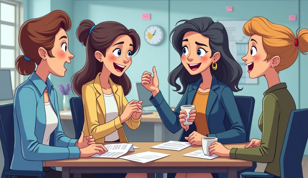A group of people,Discussing things in the office,Cartoon Style