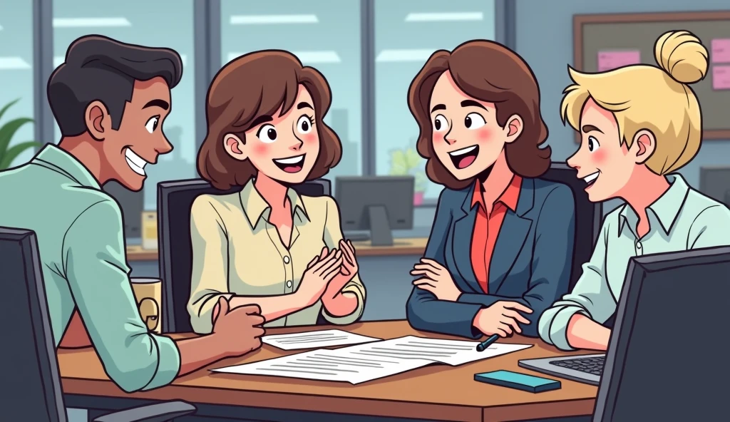 A group of people,Discussing things in the office,Cartoon Style