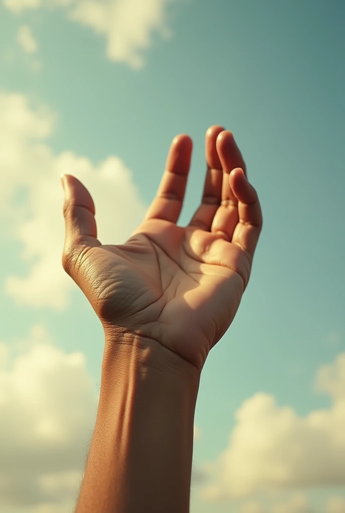A hand trying looking at the sky

