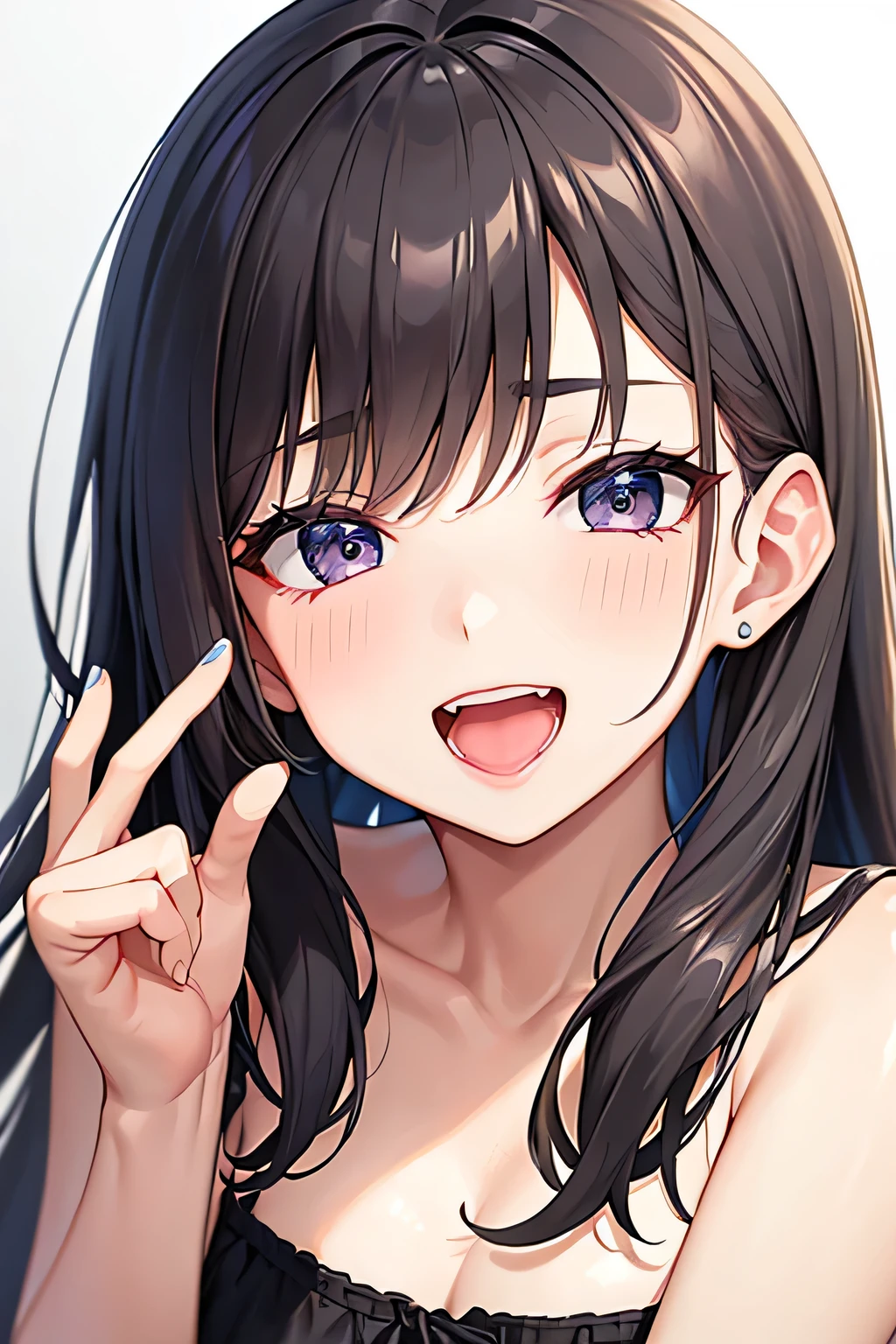 In the mouth tongue odor older sister Face close-up smile Open your mouth wide
