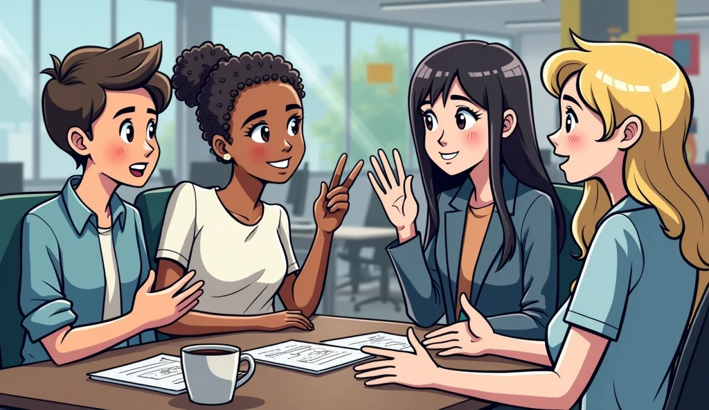 A group of people,Discussing things in the office,Cartoon Style