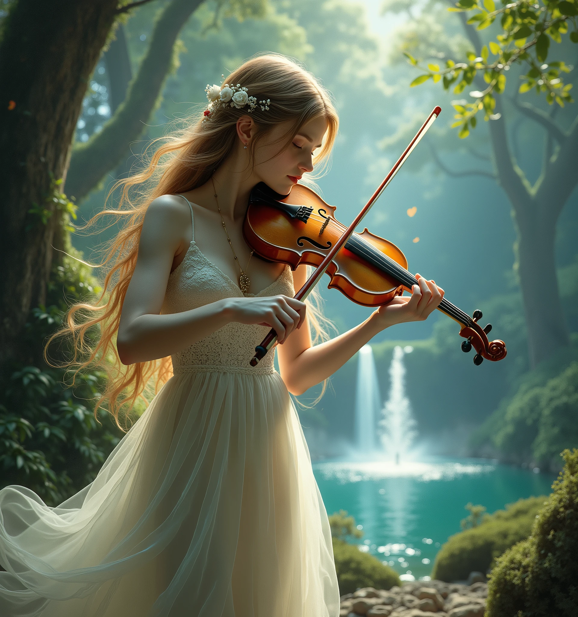 A fantasy, beautiful girl playing violi