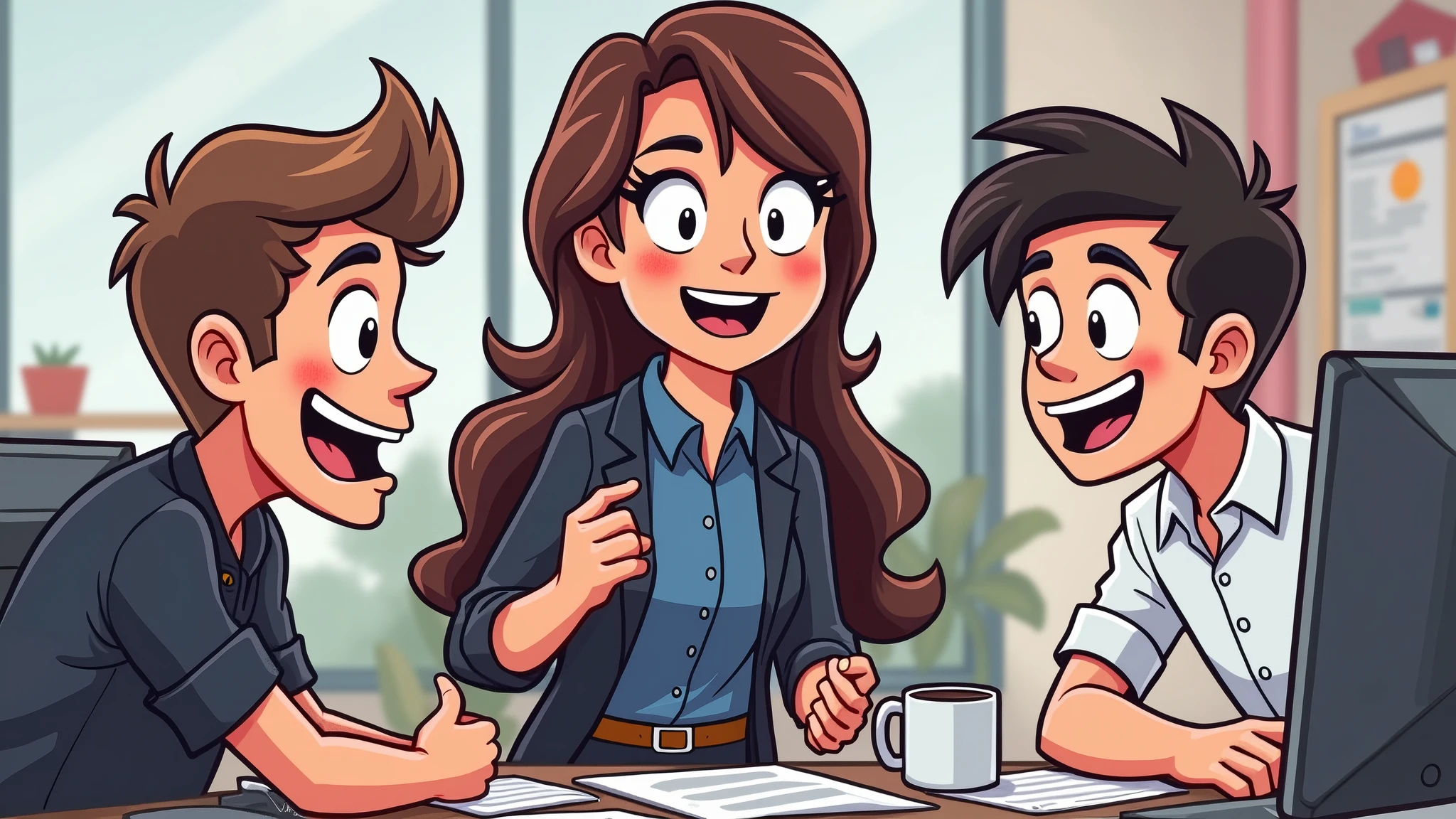 A group of people，Discussing things in the office，Cartoon Style