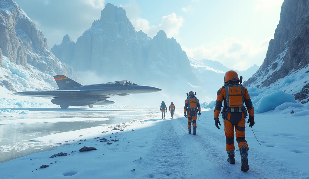 Future Earth in Ice, human crisis, space exploration with technology, fantasy at the intersection of science and adventure, space migration, better image quality.