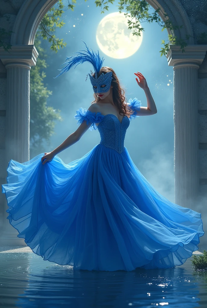 Best quality,4K,8 thousand.,a high resolution,masterpiece:1.2,Ultra detailed,realistic,photorealistic:1.37,portraits,illustrations,oil painting,rich colors,bright colors,soft lighting,detailed textures,long eyelashes,Lively eyes,detailed lips,mixed ethnicity girl,pretty haircut,wearing a masquerade a mask,flowy dress,dancing gracefully in a Venetian garden,when the moon shines on it,sparkling stars in the sky,romantic atmosphere,enchanted garden,fragrant flowers,Whispering Trees,pond with peaceful reflection,gentle breeze,Quiet atmosphere,An extravagant theme,elegant pose,narrative composition,Majestic Columns,decorative a masks,hidden identities,fairytale setting,Night scene of magic,Mysterious charm,unearthly beauty,Artistic image. a mask,Close-up of a masked man, dreamy gothic girl, fire render, Beauty girl. ((full length, untouched graceful figure, nice legs, fast dance pose, brunette, beautiful face with expressive eyes, light white tones, fluffy skirt made of blue iris petals, Esbian Full Body, White background, daylight , light effect, minimalist, Sun, pure tenderness, soft lighting, Realism, woman, who dances on a giant petal of a dark blue iris flower (thin petals, soft veil, full background of flowing transparent blue petals, hovering flower one in hand - long stem above head, huge giant blue iris flower, over her head, Smoke effect, fog, sea, mixed with blue iris petals), ((pass-through)), masterpiece, ReV АнимированныелBest quality)), ((masterpiece)) , (In detail), 1 girl, off shoulder sweater,