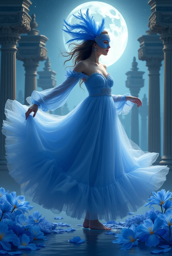 Best quality,4K,8 thousand.,a high resolution,masterpiece:1.2,Ultra detailed,realistic,photorealistic:1.37,portraits,illustrations,oil painting,rich colors,bright colors,soft lighting,detailed textures,long eyelashes,Lively eyes,detailed lips,mixed ethnicity girl,pretty haircut,wearing a masquerade a mask,flowy dress,dancing gracefully in a Venetian garden,when the moon shines on it,sparkling stars in the sky,romantic atmosphere,enchanted garden,fragrant flowers,Whispering Trees,pond with peaceful reflection,gentle breeze,Quiet atmosphere,An extravagant theme,elegant pose,narrative composition,Majestic Columns,decorative a masks,hidden identities,fairytale setting,Night scene of magic,Mysterious charm,unearthly beauty,Artistic image. a mask,Close-up of a masked man, dreamy gothic girl, fire render, Beauty girl. ((full length, untouched graceful figure, nice legs, fast dance pose, brunette, beautiful face with expressive eyes, light white tones, fluffy skirt made of blue iris petals, Esbian Full Body, White background, daylight , light effect, minimalist, Sun, pure tenderness, soft lighting, Realism, woman, who dances on a giant petal of a dark blue iris flower (thin petals, soft veil, full background of flowing transparent blue petals, hovering flower one in hand - long stem above head, huge giant blue iris flower, over her head, Smoke effect, fog, sea, mixed with blue iris petals), ((pass-through)), masterpiece, ReV АнимированныелBest quality)), ((masterpiece)) , (In detail), 1 girl, off shoulder sweater,
