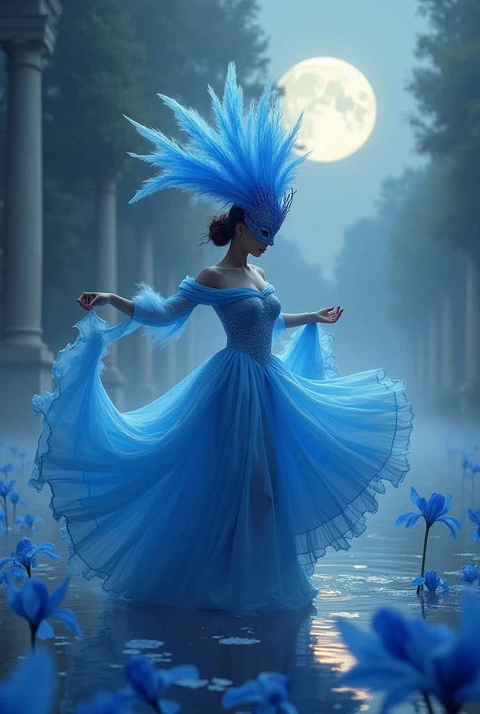Best quality,4K,8 thousand.,a high resolution,masterpiece:1.2,Ultra detailed,realistic,photorealistic:1.37,portraits,illustrations,oil painting,rich colors,bright colors,soft lighting,detailed textures,long eyelashes,Lively eyes,detailed lips,mixed ethnicity girl,pretty haircut,wearing a masquerade a mask,flowy dress,dancing gracefully in a Venetian garden,when the moon shines on it,sparkling stars in the sky,romantic atmosphere,enchanted garden,fragrant flowers,Whispering Trees,pond with peaceful reflection,gentle breeze,Quiet atmosphere,An extravagant theme,elegant pose,narrative composition,Majestic Columns,decorative a masks,hidden identities,fairytale setting,Night scene of magic,Mysterious charm,unearthly beauty,Artistic image. a mask,Close-up of a masked man, dreamy gothic girl, fire render, Beauty girl. ((full length, untouched graceful figure, nice legs, fast dance pose, brunette, beautiful face with expressive eyes, light white tones, fluffy skirt made of blue iris petals, Esbian Full Body, White background, daylight , light effect, minimalist, Sun, pure tenderness, soft lighting, Realism, woman, who dances on a giant petal of a dark blue iris flower (thin petals, soft veil, full background of flowing transparent blue petals, hovering flower one in hand - long stem above head, huge giant blue iris flower, over her head, Smoke effect, fog, sea, mixed with blue iris petals), ((pass-through)), masterpiece, ReV АнимированныелBest quality)), ((masterpiece)) , (In detail), 1 girl, off shoulder sweater,