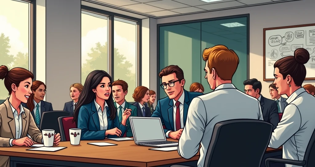 A group of people,Discussing things in the meeting room,Cartoon Style