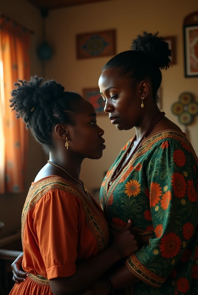 Create images of an African mother inlaw shouting angrily at mimmie her married daughter in-law