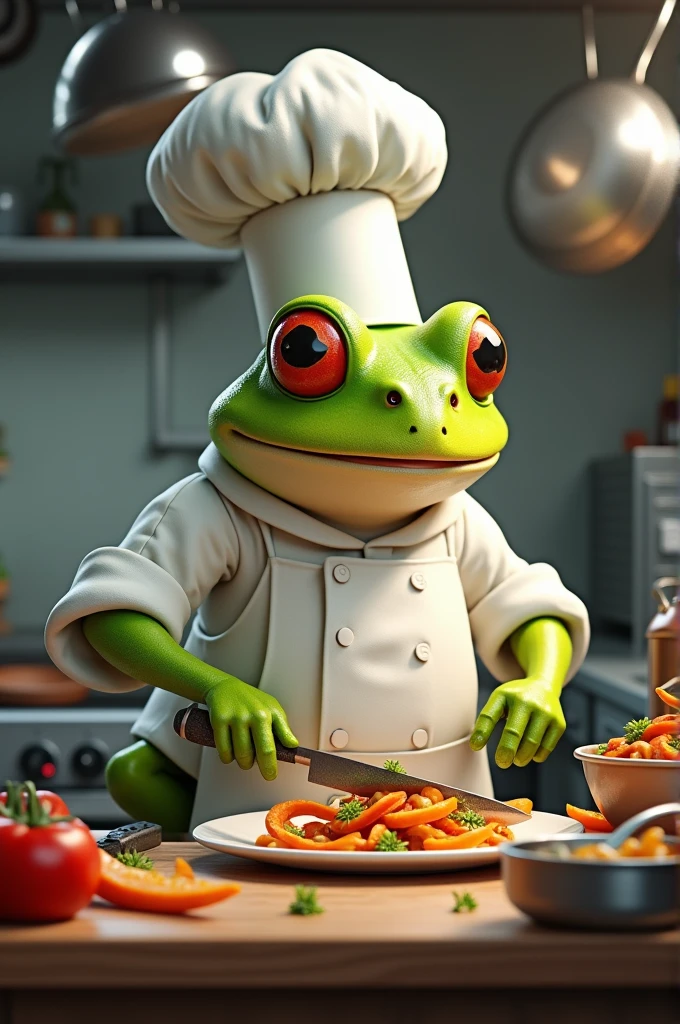 Chef Frog is cooking.