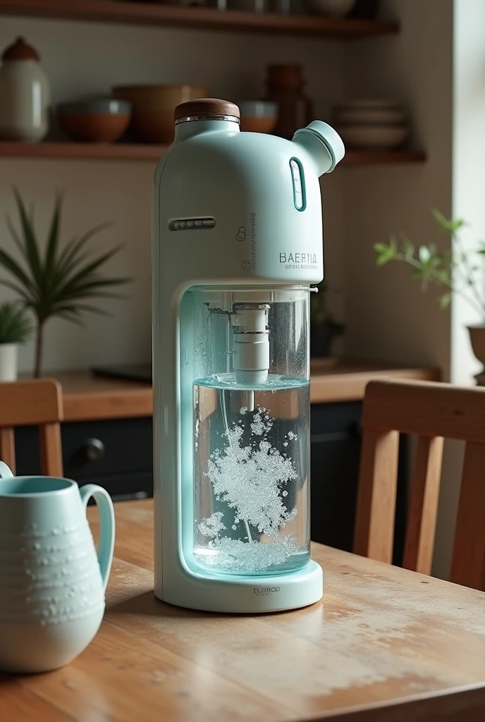 A drinking water purifier with nanotechnology that a child has made in a house with ceramics but the child takes out only the drinking water purifier and that it seems realistic that it is made please with recycled materials do not put any person