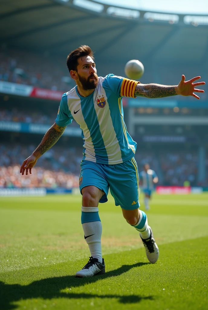 Messi is delevaring the cricket ball.