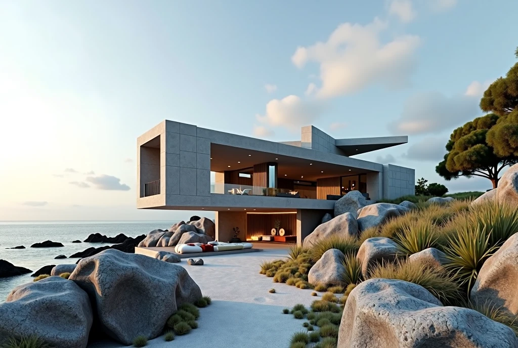 Folding art gallery volume design in fresh climate by the sea，Slate，Stone，model