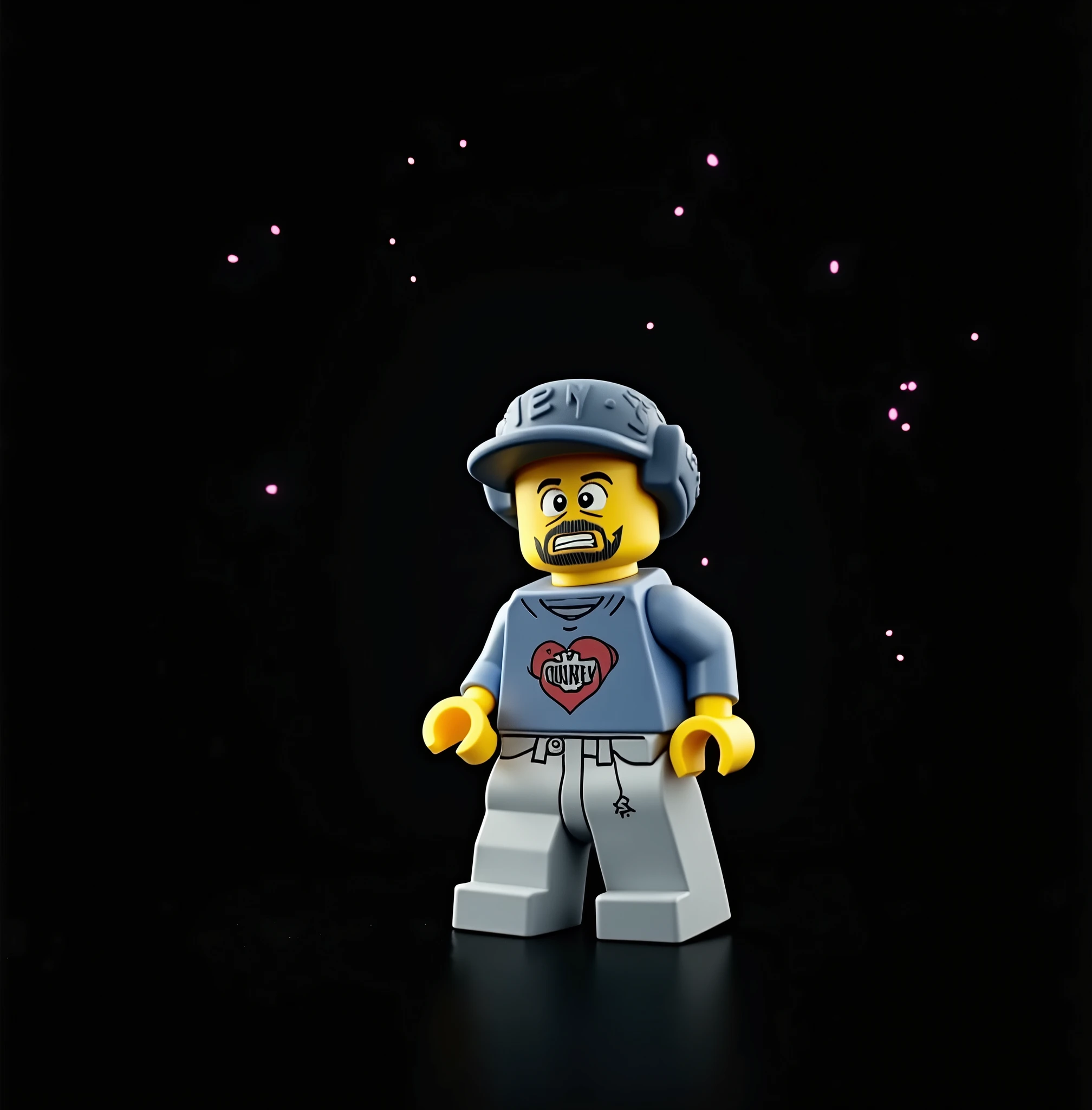 a man with big, wide pants, , in a T-shirt and with tattoos  