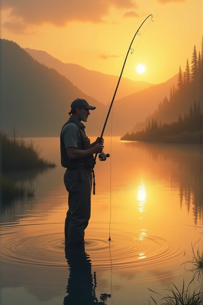 A man fishing the sunset. Put numbers 23, 24, 25, 26 near the bottom of the image.