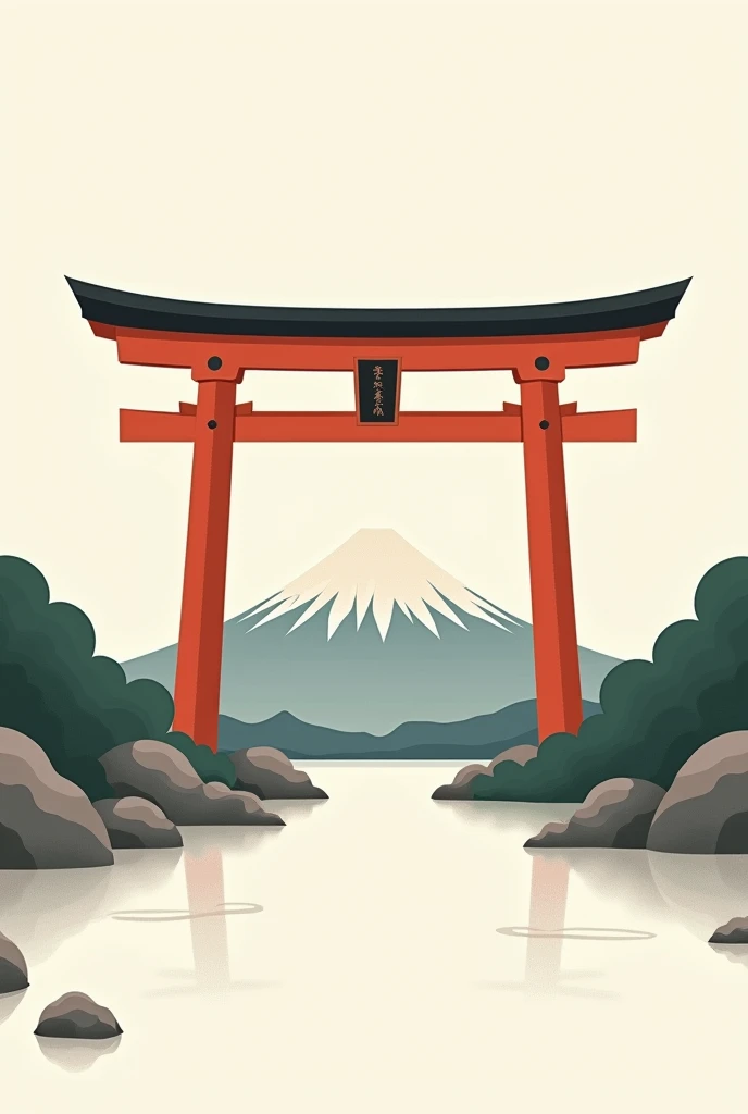 Generate a round panel for a birthday with a Japan theme, the main object being a Torii and Mount Fuji, something very simple, subtle and masculine. in drawing
