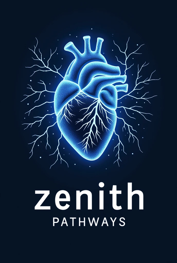 Logo stating 'Zenith Pathways' including biological heart, mind, brain, neurons lightening up
