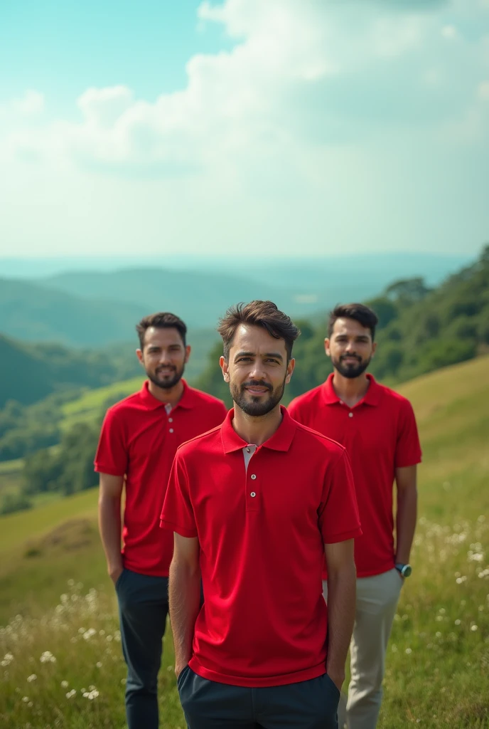 men wearing Plain Polo red t shirt landscape 4k shot