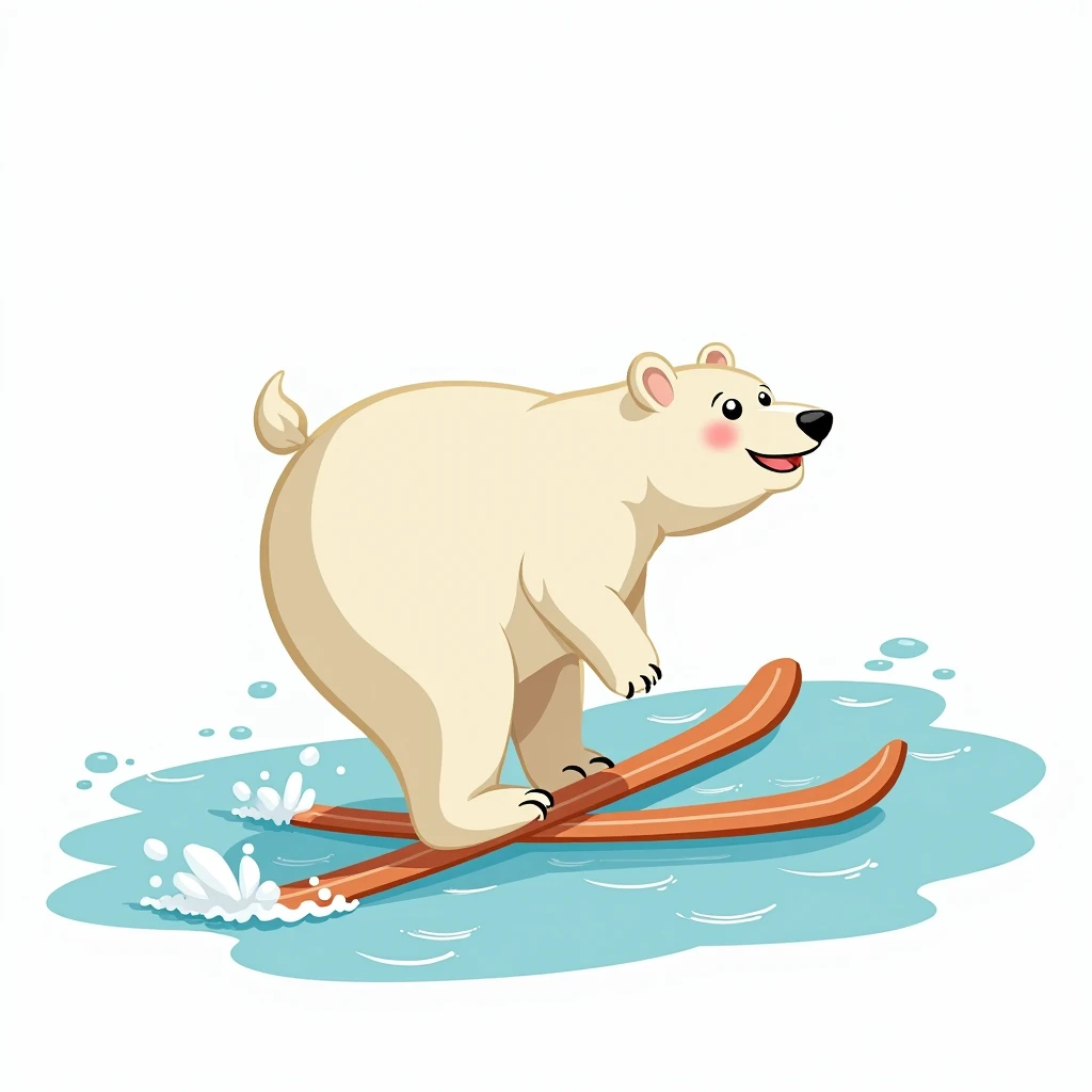 Sticker, Polar Bear Water Skiing, Vector, White Background, Detailed