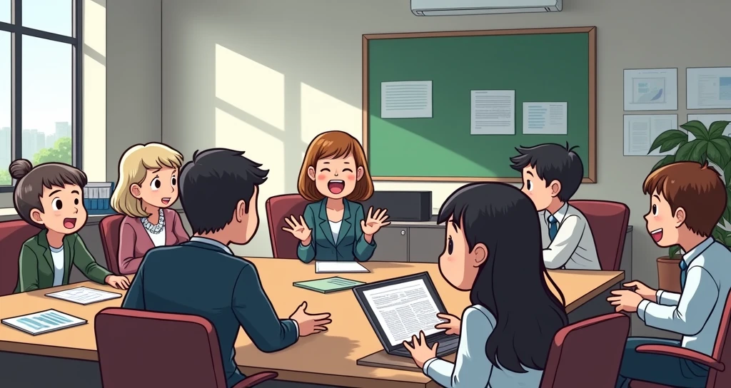 A group of people,Discussing things in the office,chibi 2d,Cartoon Style