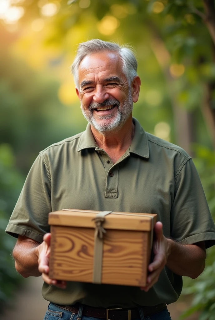 Happy male man with box in hand 