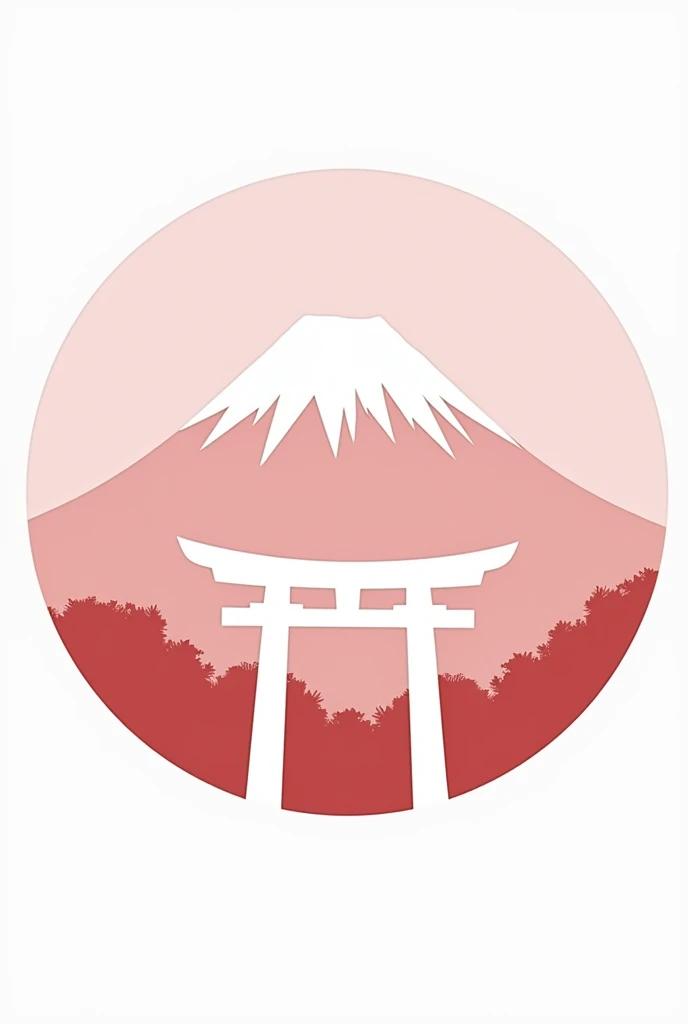 Generate a round shaped panel for a birthday with a Japan theme, the main object being a Torii and Mount Fuji, something very simple, Subtle. in drawing, the main colors being white and red 