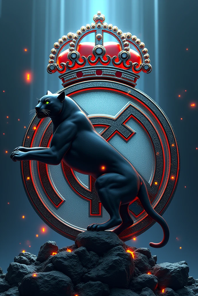 Real Madrid logo written in the middle of 7D with a black panther