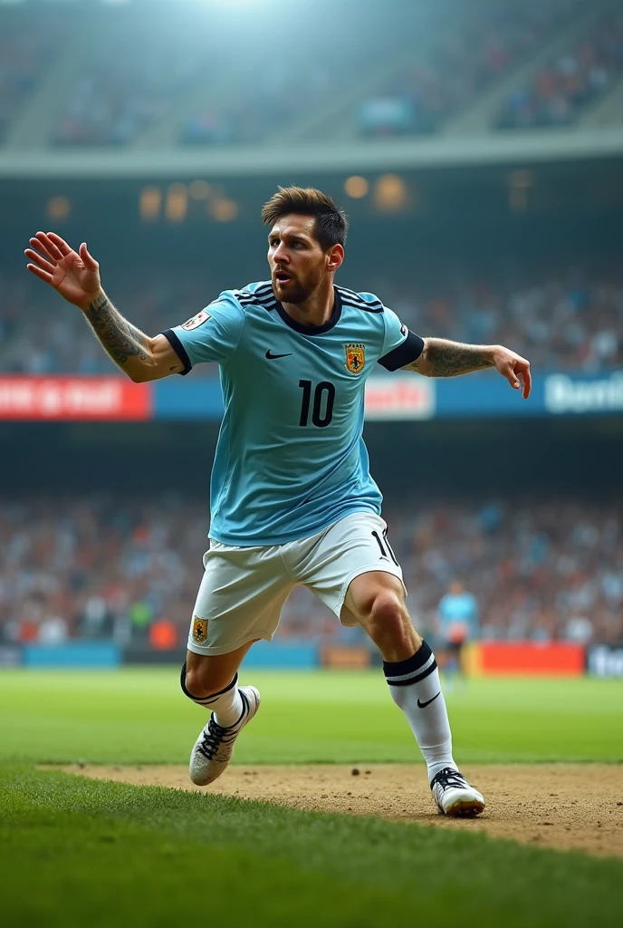 Messi is delevaring the cricket ball.