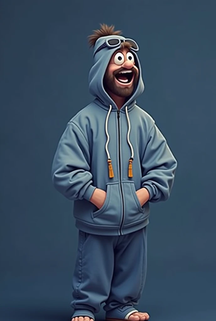 cartoon man with big, wide pants, , in a hoodie and a cap  