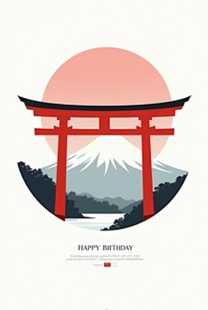 Generate a round shaped panel for a birthday with a Japan theme, the main object being a Torii and Mount Fuji, something very simple, Subtle. in drawing, the main colors being white and red. all in high resolution